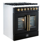Forno Galiano 30-Inch Dual Fuel Range, 4.32 cu. ft., 5 Sealed Burners, French Door Oven, Black with Antique Brass Accents (Model FFSGS6356-30BLK)