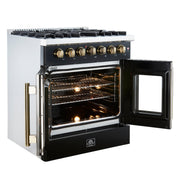 Forno Galiano 30-Inch Dual Fuel Range, 4.32 cu. ft., 5 Sealed Burners, French Door Oven, Black with Antique Brass Accents (Model FFSGS6356-30BLK)