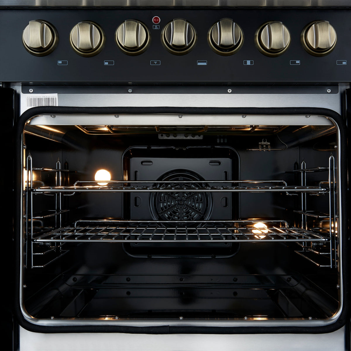 Forno Galiano 30-Inch Dual Fuel Range, 4.32 cu. ft., 5 Sealed Burners, French Door Oven, Black with Antique Brass Accents (Model FFSGS6356-30BLK)