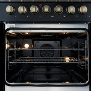 Forno Galiano 30-Inch Dual Fuel Range, 4.32 cu. ft., 5 Sealed Burners, French Door Oven, Black with Antique Brass Accents (Model FFSGS6356-30BLK)