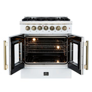 Forno Galiano 30-Inch Dual Fuel Range with French Door Oven, 5 Sealed Burners, 4.32 cu. ft., White with Antique Brass Accents (Model FFSGS6356-30WHT)