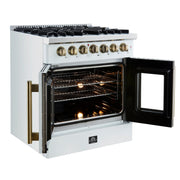 Forno Galiano 30-Inch Dual Fuel Range with French Door Oven, 5 Sealed Burners, 4.32 cu. ft., White with Antique Brass Accents (Model FFSGS6356-30WHT)