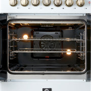 Forno Galiano 30-Inch Dual Fuel Range with French Door Oven, 5 Sealed Burners, 4.32 cu. ft., White with Antique Brass Accents (Model FFSGS6356-30WHT)