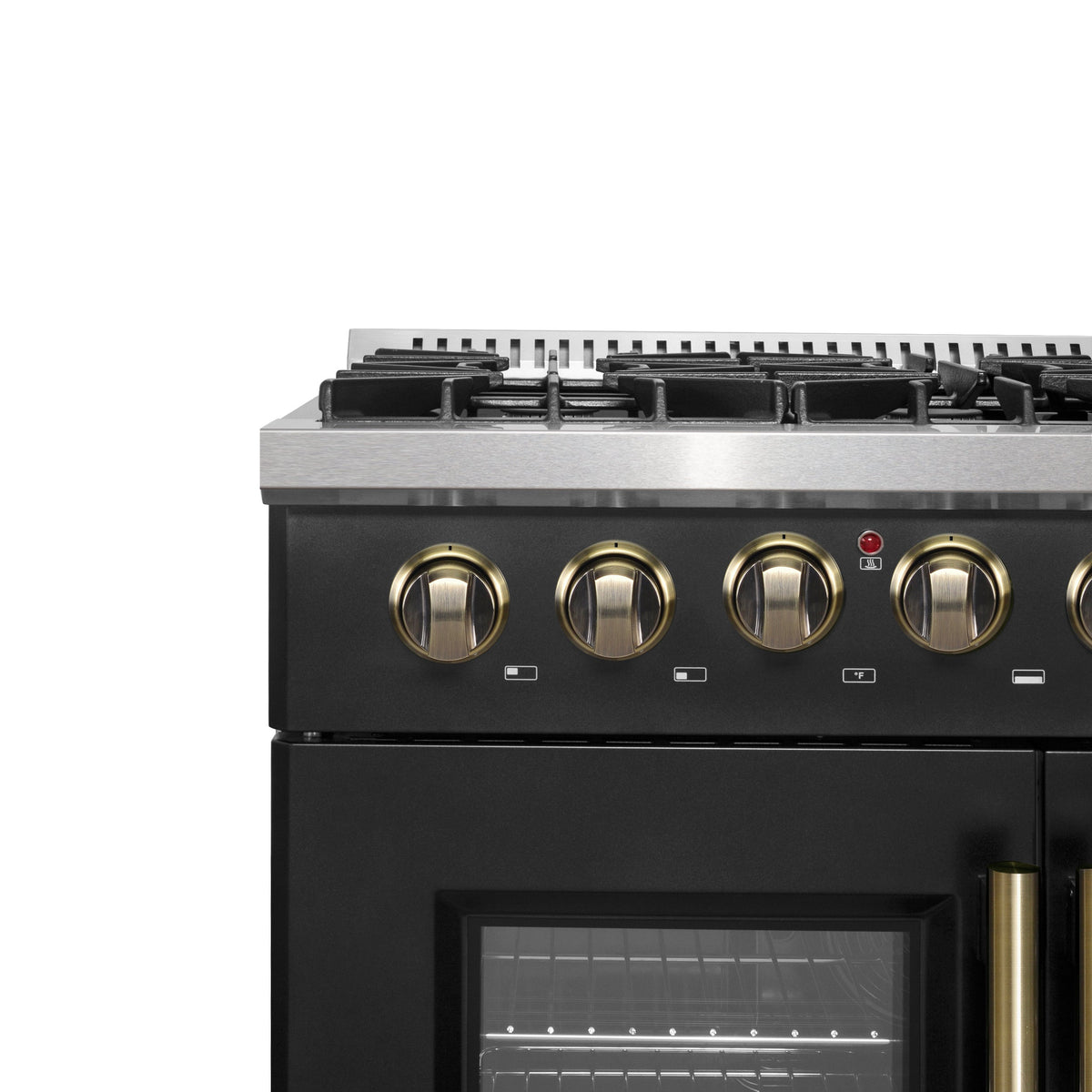 FORNO Galiano 36-Inch Dual Fuel Range, 5.36 cu. ft. French Door Oven, 6 Sealed Burners, Black with Antique Brass Accents (Model FFSGS6356-36BLK)