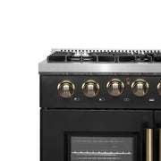 FORNO Galiano 36-Inch Dual Fuel Range, 5.36 cu. ft. French Door Oven, 6 Sealed Burners, Black with Antique Brass Accents (Model FFSGS6356-36BLK)