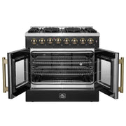FORNO Galiano 36-Inch Dual Fuel Range, 5.36 cu. ft. French Door Oven, 6 Sealed Burners, Black with Antique Brass Accents (Model FFSGS6356-36BLK)