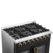 FORNO Galiano 36-Inch Dual Fuel Range, 5.36 cu. ft. French Door Oven, 6 Sealed Burners, Black with Antique Brass Accents (Model FFSGS6356-36BLK)