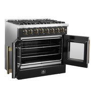 FORNO Galiano 36-Inch Dual Fuel Range, 5.36 cu. ft. French Door Oven, 6 Sealed Burners, Black with Antique Brass Accents (Model FFSGS6356-36BLK)