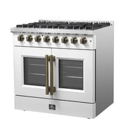 FORNO Galiano 36-Inch Dual Fuel Range, 5.36 cu. ft. French Door Oven, 6 Sealed Burners, White with Antique Brass Accents (Model FFSGS6356-36WHT)