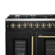 Forno Galiano 48-Inch Dual Fuel Range with French Door Oven, 6.58 cu. ft., 8 Sealed Burners, Griddle, Black with Antique Brass Accents (Model FFSGS6356-48BLK)