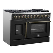Forno Galiano 48-Inch Dual Fuel Range with French Door Oven, 6.58 cu. ft., 8 Sealed Burners, Griddle, Black with Antique Brass Accents (Model FFSGS6356-48BLK)
