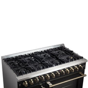 Forno Galiano 48-Inch Dual Fuel Range with French Door Oven, 6.58 cu. ft., 8 Sealed Burners, Griddle, Black with Antique Brass Accents (Model FFSGS6356-48BLK)