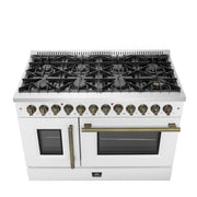 Forno Galiano 48-Inch Dual Fuel Range, 6.58 cu. ft., French Door Oven, 8 Sealed Burners with Griddle, White with Antique Brass Accents (Model FFSGS6356-48WHT)
