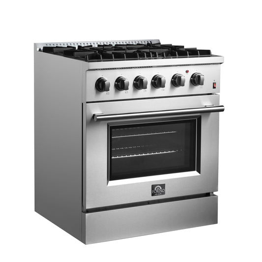 FORNO Marco 30-Inch Dual Fuel Range, 4 Sealed Burners, 4.32 cu. ft. Oven, Stainless Steel (Model FFSGS6197-30)