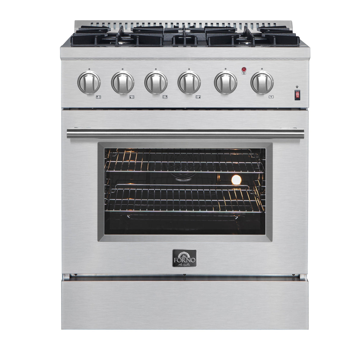 FORNO Marco 30-Inch Dual Fuel Range, 4 Sealed Burners, 4.32 cu. ft. Oven, Stainless Steel (Model FFSGS6197-30)