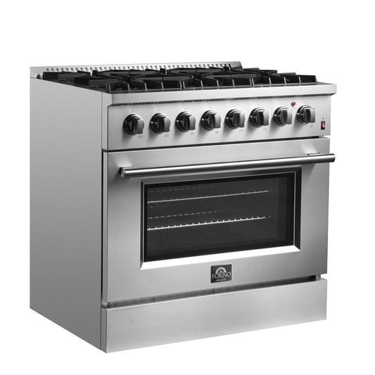 Forno Marco 36-Inch Dual Fuel Range, 5.36 cu. ft. Oven, 6 Sealed Burners, Stainless Steel (Model FFSGS6197-36)
