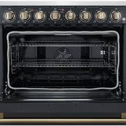 Forno Paolo 36-Inch Freestanding Electric Range, 5.44 cu. ft. True Convection Oven, Black with Antique Brass Accents (Model FFSEL6011-36BLK)