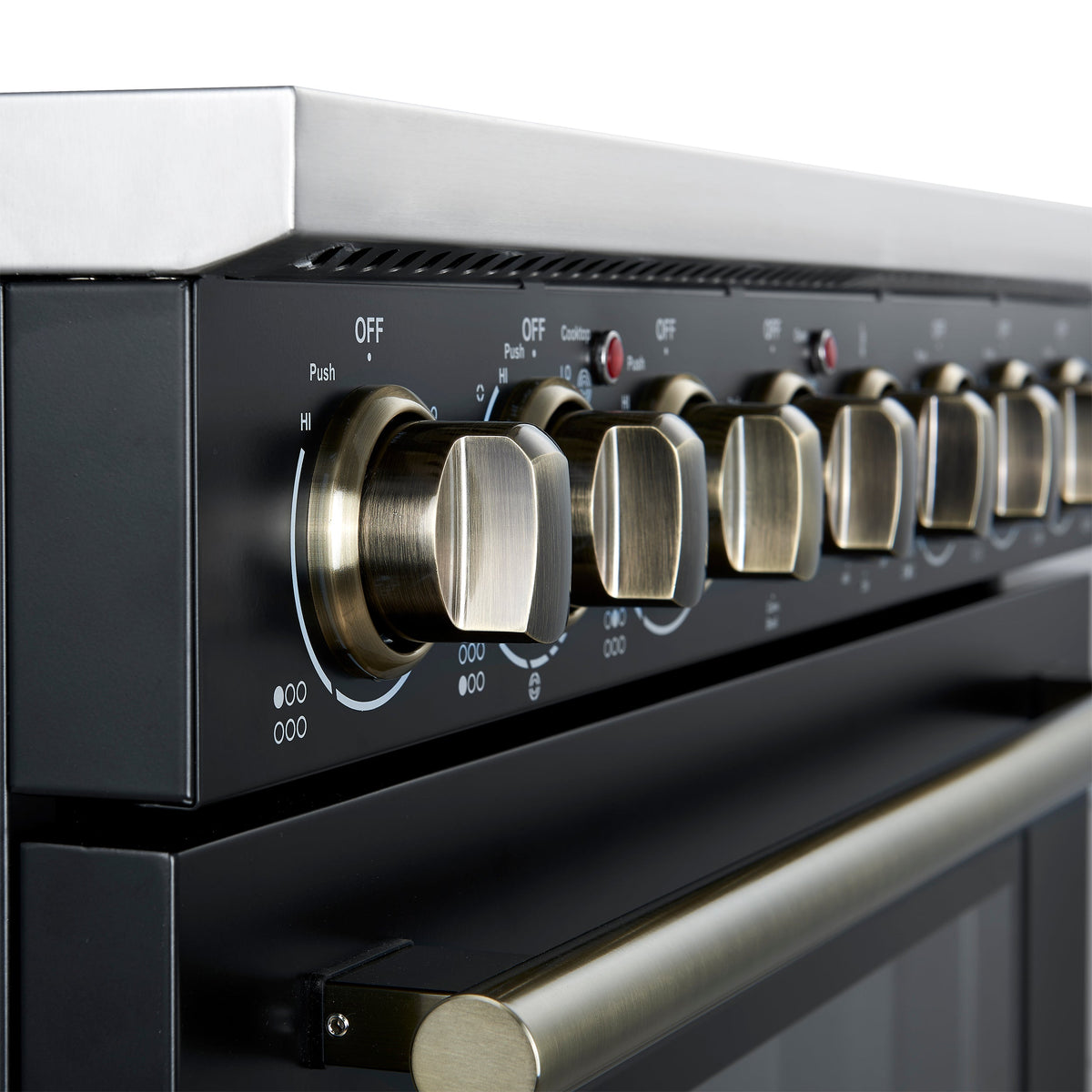 Forno Paolo 36-Inch Freestanding Electric Range, 5.44 cu. ft. True Convection Oven, Black with Antique Brass Accents (Model FFSEL6011-36BLK)