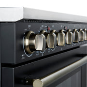 Forno Paolo 36-Inch Freestanding Electric Range, 5.44 cu. ft. True Convection Oven, Black with Antique Brass Accents (Model FFSEL6011-36BLK)