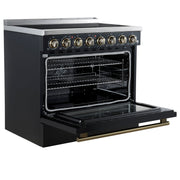 Forno Paolo 36-Inch Freestanding Electric Range, 5.44 cu. ft. True Convection Oven, Black with Antique Brass Accents (Model FFSEL6011-36BLK)
