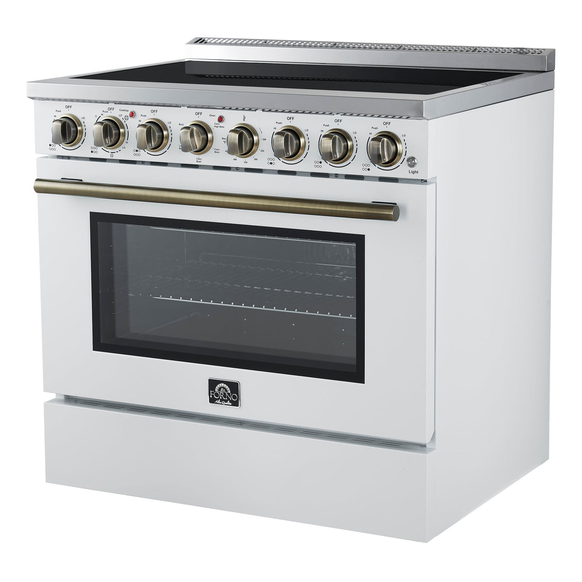 Forno Paolo 36-Inch Freestanding Electric Range with 5.44 cu. ft. True Convection Oven, White with Antique Brass Accents (FFSEL6011-36WHT)