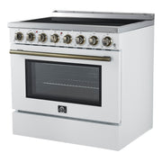 Forno Paolo 36-Inch Freestanding Electric Range with 5.44 cu. ft. True Convection Oven, White with Antique Brass Accents (FFSEL6011-36WHT)