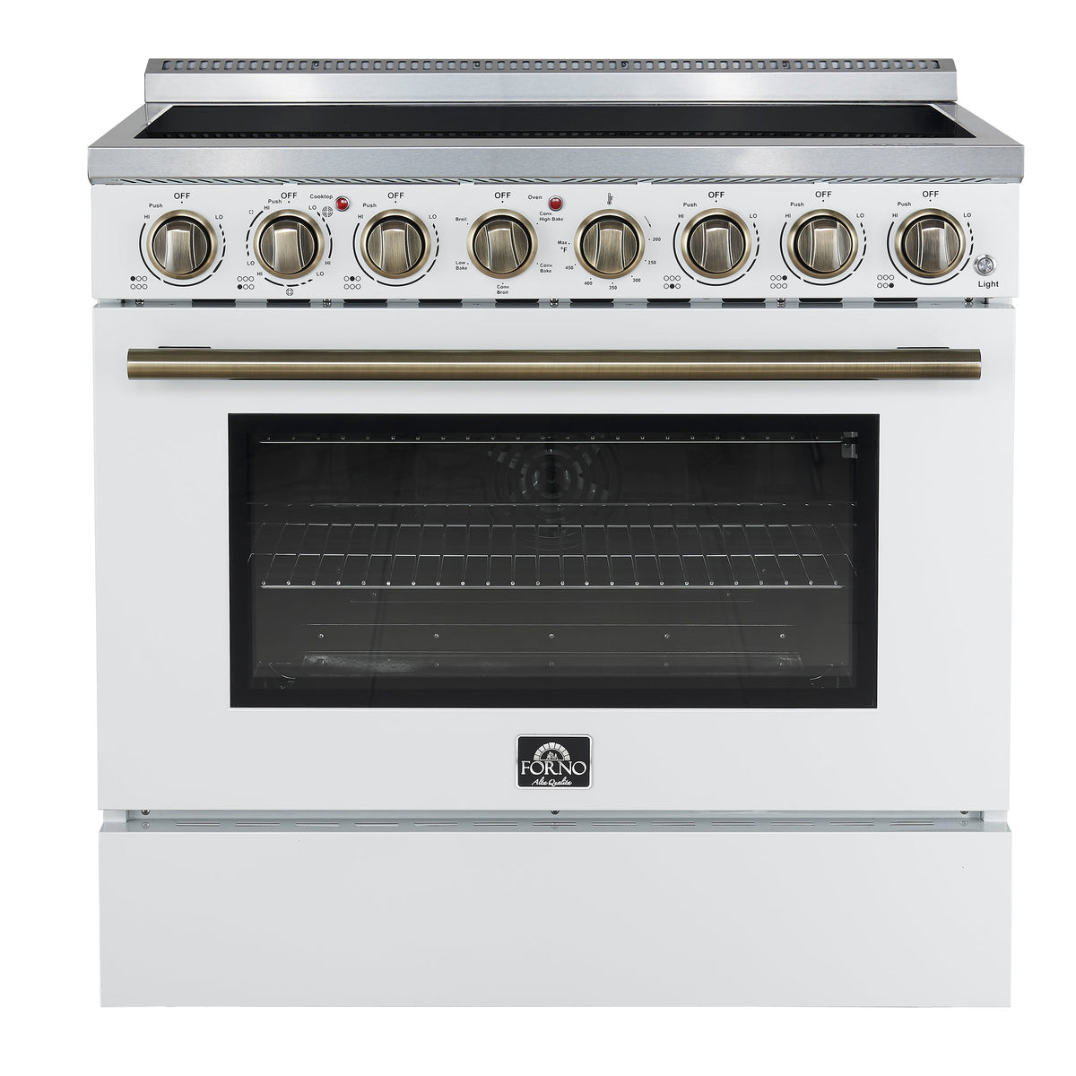 Forno Paolo 36-Inch Freestanding Electric Range with 5.44 cu. ft. True Convection Oven, White with Antique Brass Accents (FFSEL6011-36WHT)