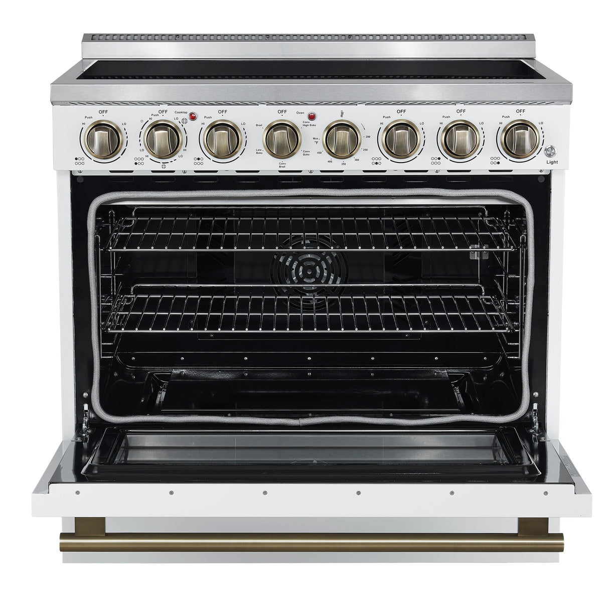 Forno Paolo 36-Inch Freestanding Electric Range with 5.44 cu. ft. True Convection Oven, White with Antique Brass Accents (FFSEL6011-36WHT)
