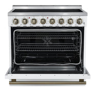 Forno Paolo 36-Inch Freestanding Electric Range with 5.44 cu. ft. True Convection Oven, White with Antique Brass Accents (FFSEL6011-36WHT)