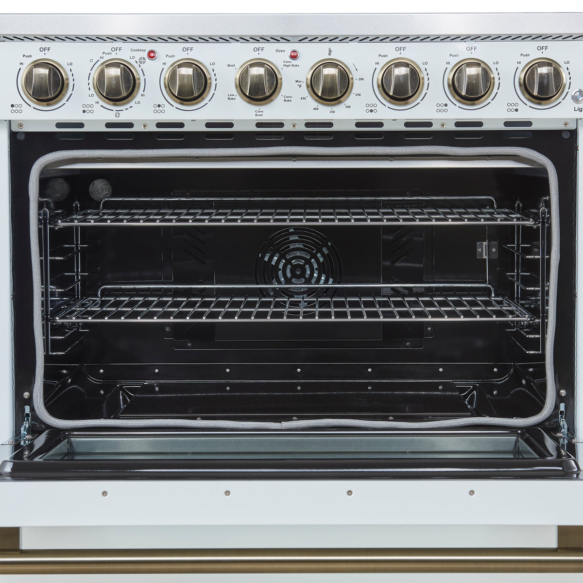 Forno Paolo 36-Inch Freestanding Electric Range with 5.44 cu. ft. True Convection Oven, White with Antique Brass Accents (FFSEL6011-36WHT)
