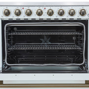 Forno Paolo 36-Inch Freestanding Electric Range with 5.44 cu. ft. True Convection Oven, White with Antique Brass Accents (FFSEL6011-36WHT)