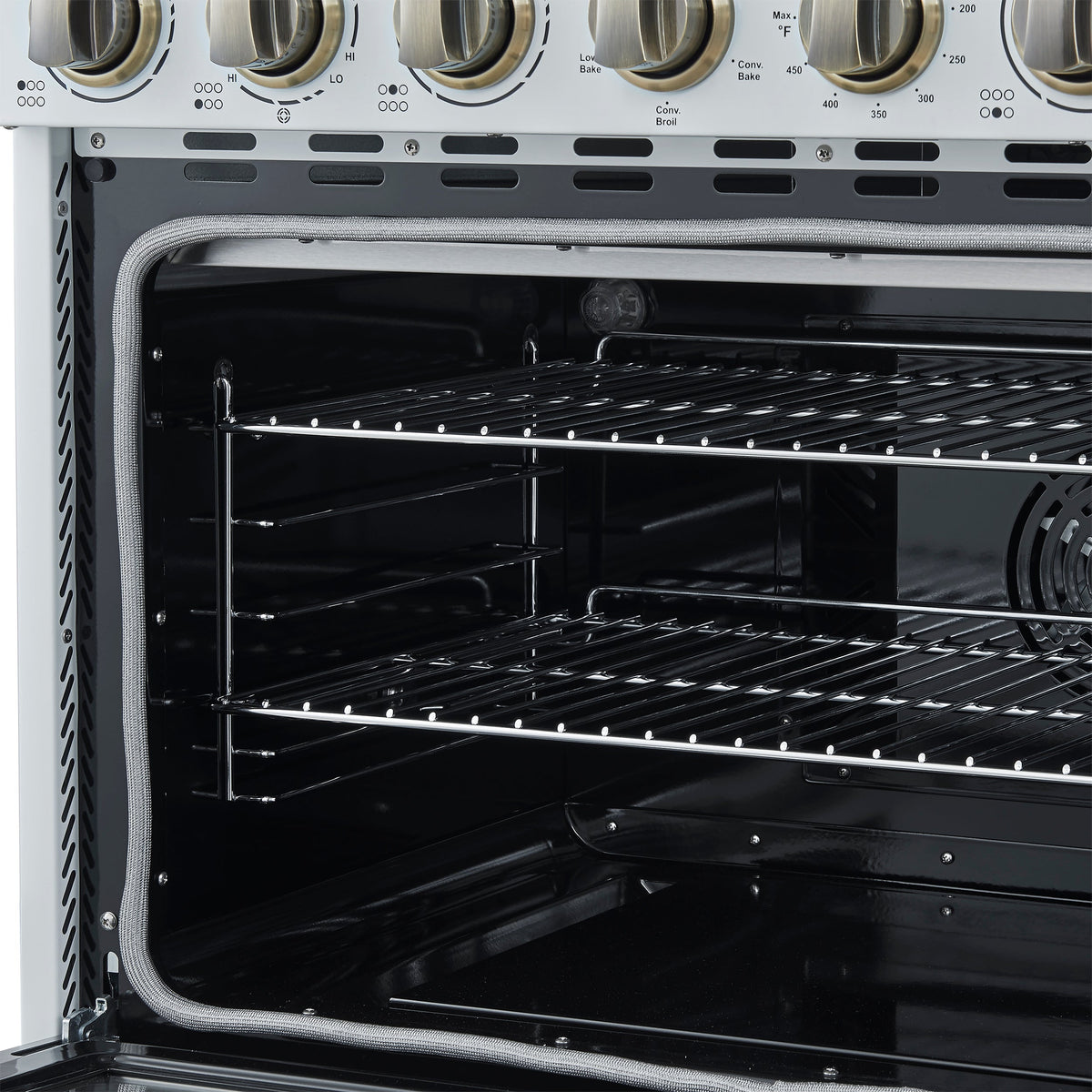 Forno Paolo 36-Inch Freestanding Electric Range with 5.44 cu. ft. True Convection Oven, White with Antique Brass Accents (FFSEL6011-36WHT)
