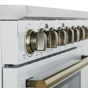 Forno Paolo 36-Inch Freestanding Electric Range with 5.44 cu. ft. True Convection Oven, White with Antique Brass Accents (FFSEL6011-36WHT)