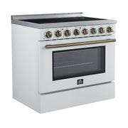 Forno Paolo 36-Inch Freestanding Electric Range with 5.44 cu. ft. True Convection Oven, White with Antique Brass Accents (FFSEL6011-36WHT)