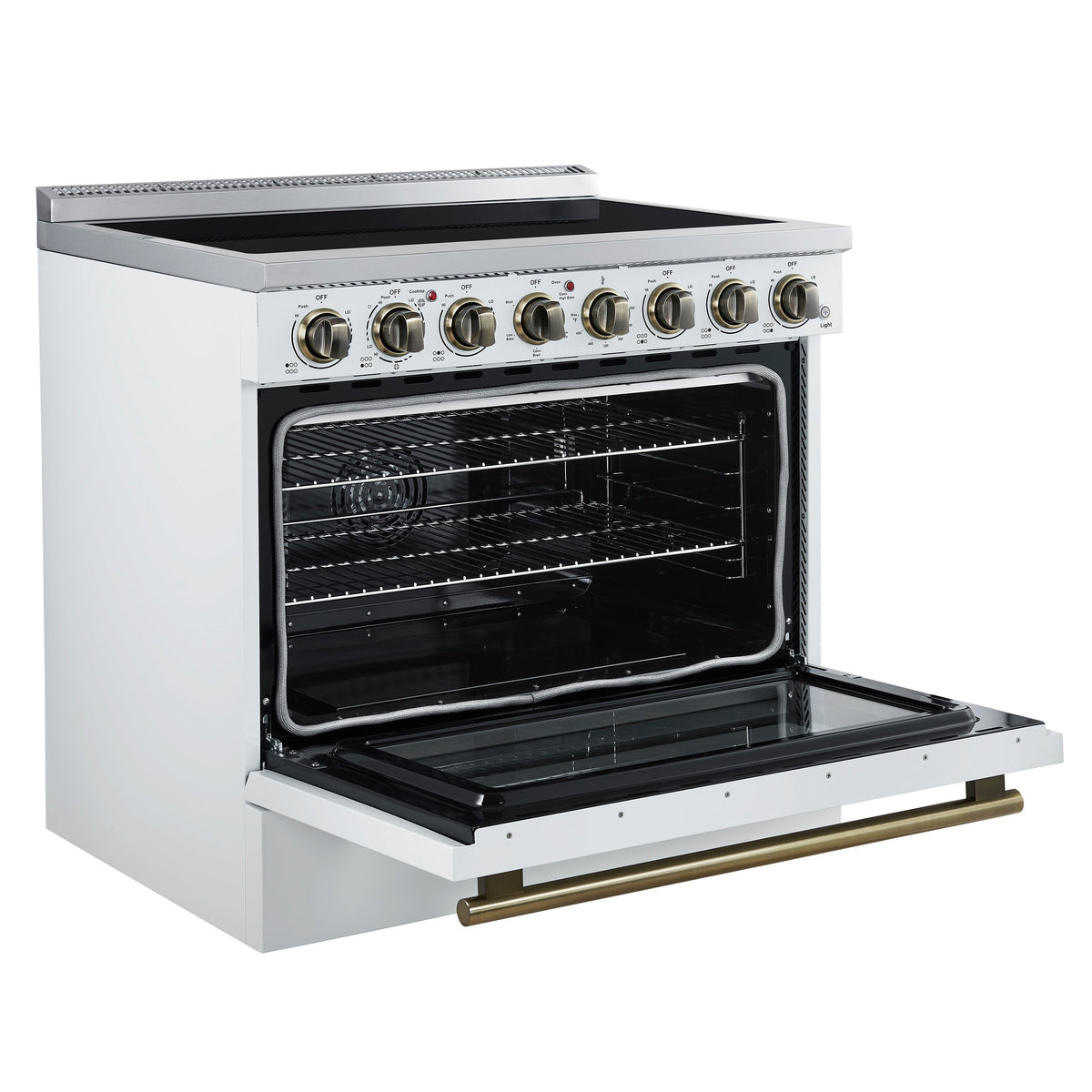 Forno Paolo 36-Inch Freestanding Electric Range with 5.44 cu. ft. True Convection Oven, White with Antique Brass Accents (FFSEL6011-36WHT)