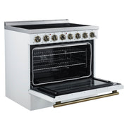 Forno Paolo 36-Inch Freestanding Electric Range with 5.44 cu. ft. True Convection Oven, White with Antique Brass Accents (FFSEL6011-36WHT)