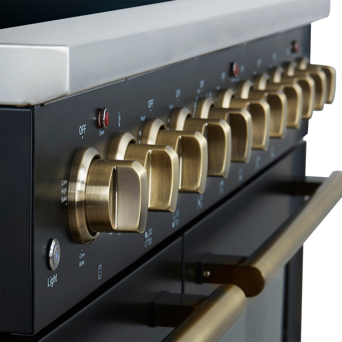 Forno Paolo 48-Inch Freestanding Electric Range, 6.7 cu. ft. True Convection Oven, Black with Antique Brass Accents (Model FFSEL6011-48BLK)