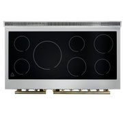 Forno Paolo 48-Inch Freestanding Electric Range, 6.7 cu. ft. True Convection Oven, Black with Antique Brass Accents (Model FFSEL6011-48BLK)