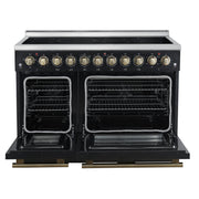 Forno Paolo 48-Inch Freestanding Electric Range, 6.7 cu. ft. True Convection Oven, Black with Antique Brass Accents (Model FFSEL6011-48BLK)