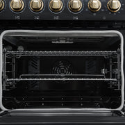 Forno Paolo 48-Inch Freestanding Electric Range, 6.7 cu. ft. True Convection Oven, Black with Antique Brass Accents (Model FFSEL6011-48BLK)