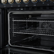 Forno Paolo 48-Inch Freestanding Electric Range, 6.7 cu. ft. True Convection Oven, Black with Antique Brass Accents (Model FFSEL6011-48BLK)