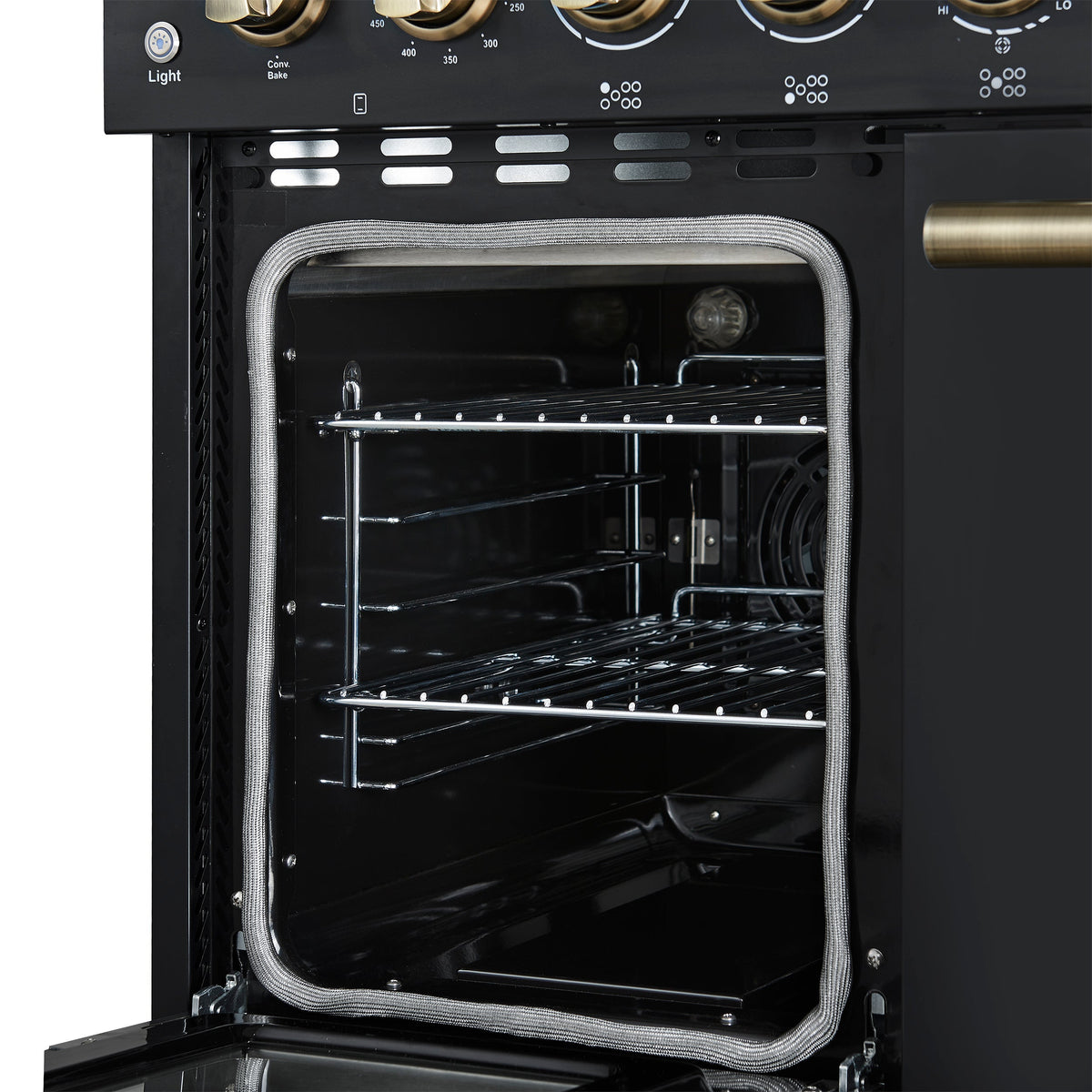 Forno Paolo 48-Inch Freestanding Electric Range, 6.7 cu. ft. True Convection Oven, Black with Antique Brass Accents (Model FFSEL6011-48BLK)