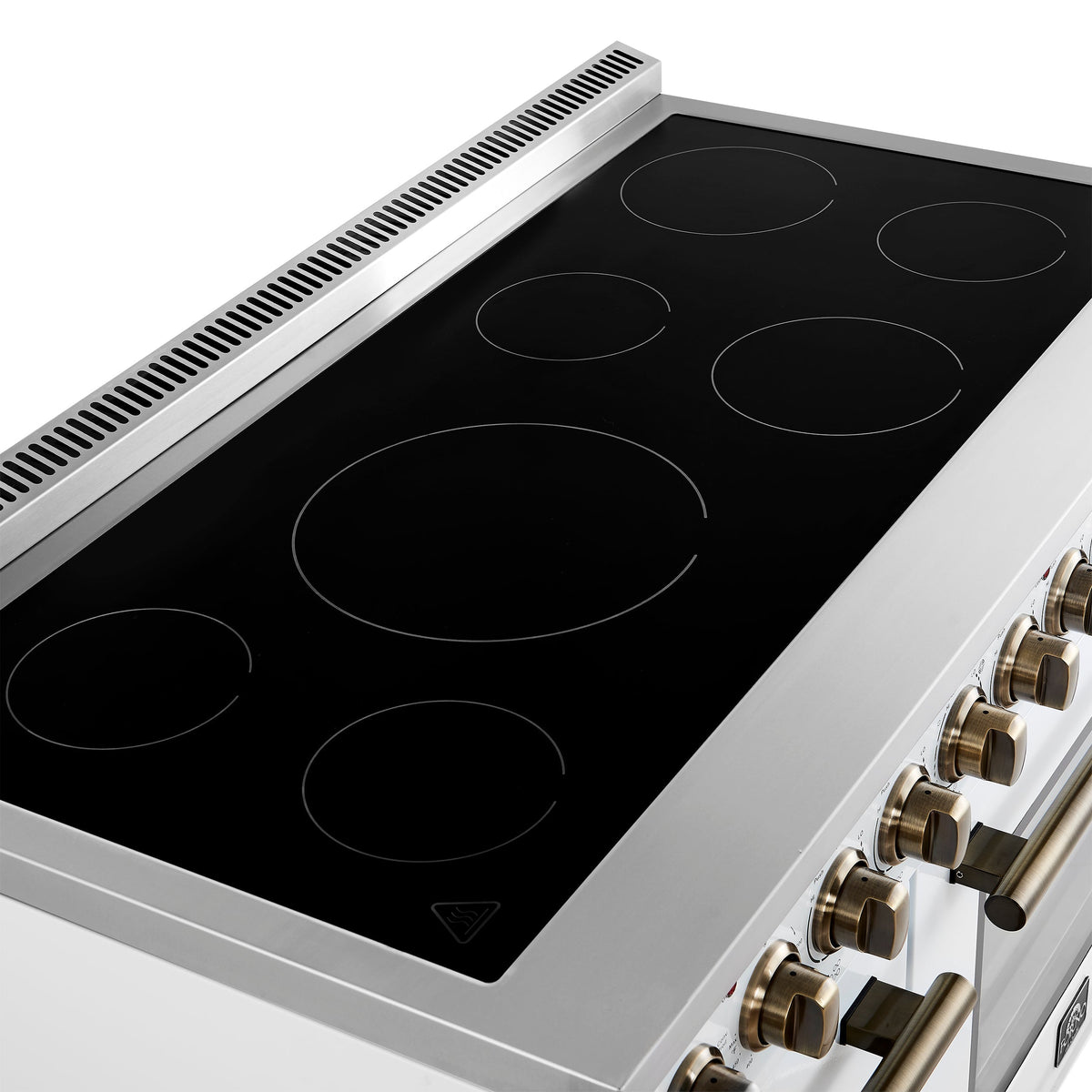 Forno Paolo 48-Inch Freestanding Electric Range with True Convection Oven, 6.7 Cu. Ft., White with Antique Brass Accents (Model FFSEL6011-48WHT)