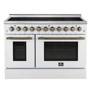 Forno Paolo 48-Inch Freestanding Electric Range with True Convection Oven, 6.7 Cu. Ft., White with Antique Brass Accents (Model FFSEL6011-48WHT)