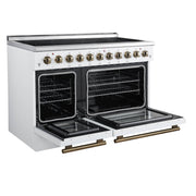 Forno Paolo 48-Inch Freestanding Electric Range with True Convection Oven, 6.7 Cu. Ft., White with Antique Brass Accents (Model FFSEL6011-48WHT)