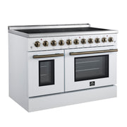 Forno Paolo 48-Inch Freestanding Electric Range with True Convection Oven, 6.7 Cu. Ft., White with Antique Brass Accents (Model FFSEL6011-48WHT)