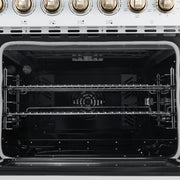 Forno Paolo 48-Inch Freestanding Electric Range with True Convection Oven, 6.7 Cu. Ft., White with Antique Brass Accents (Model FFSEL6011-48WHT)