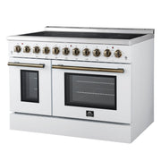 Forno Paolo 48-Inch Freestanding Electric Range with True Convection Oven, 6.7 Cu. Ft., White with Antique Brass Accents (Model FFSEL6011-48WHT)