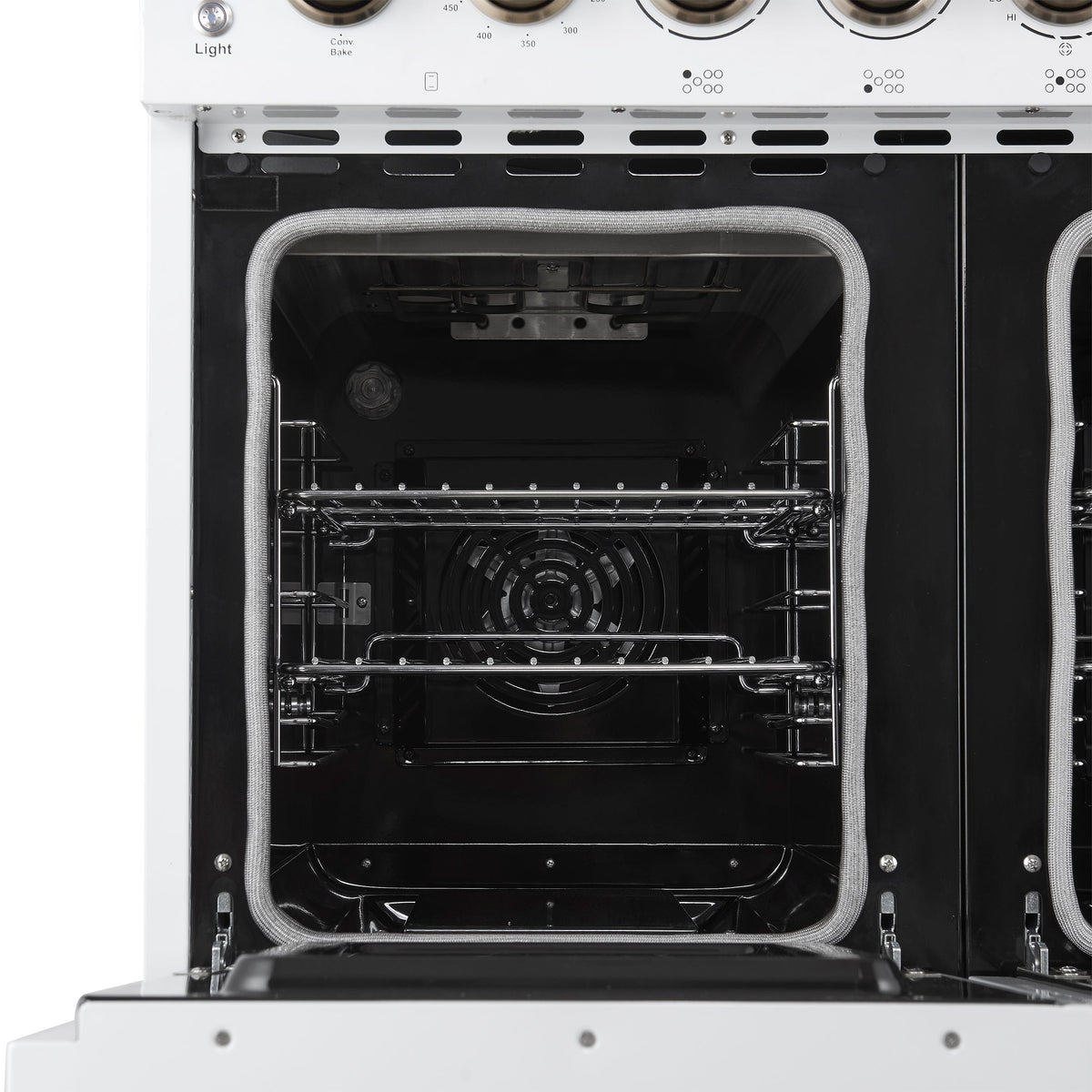 Forno Paolo 48-Inch Freestanding Electric Range with True Convection Oven, 6.7 Cu. Ft., White with Antique Brass Accents (Model FFSEL6011-48WHT)