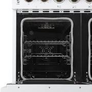 Forno Paolo 48-Inch Freestanding Electric Range with True Convection Oven, 6.7 Cu. Ft., White with Antique Brass Accents (Model FFSEL6011-48WHT)